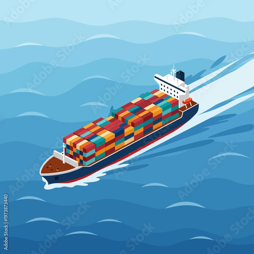 Cargo Ship Transporting Containers Across the Ocean, Global Trade and Logistics.