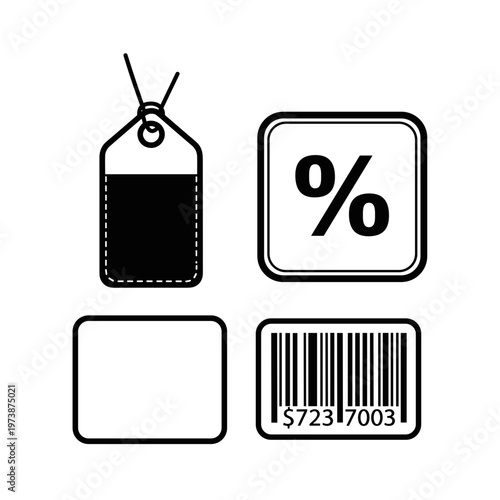 Black and white discount label icons.