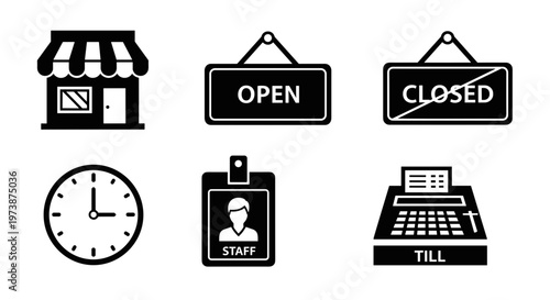 Black and white shop icons set.