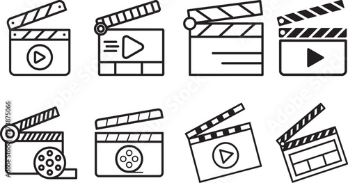 Film Clapperboard Collection: A collection of film clapperboard icons, each meticulously designed to capture the essence of filmmaking and video production.png