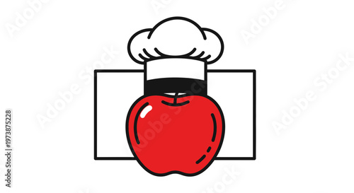 Chef Hat on Red Apple Icon, Culinary Education, Food Service, Healthy Eating Concept
