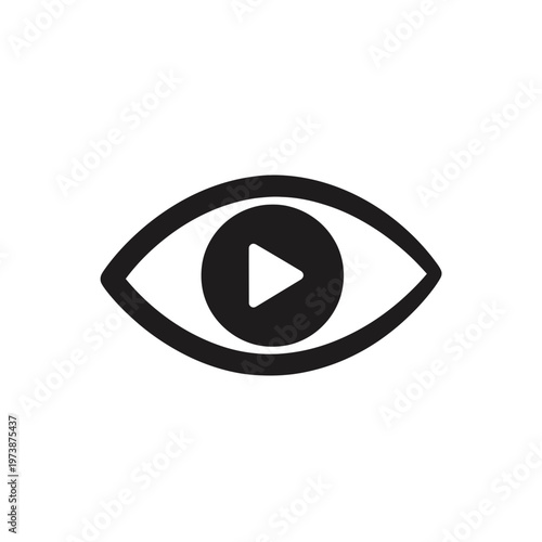 Black and white eye icon with play button.