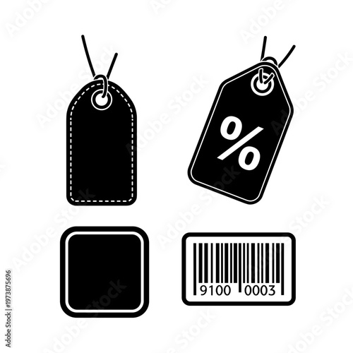 Black discount tags and labels.