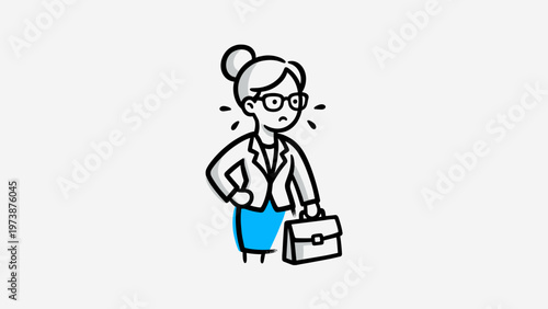 Frustrated businesswoman with glasses and briefcase looking stressed