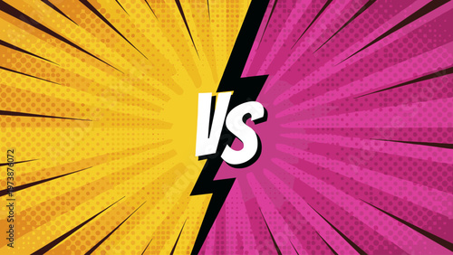Dynamic comic book style versus background with bold VS text and vibrant colors