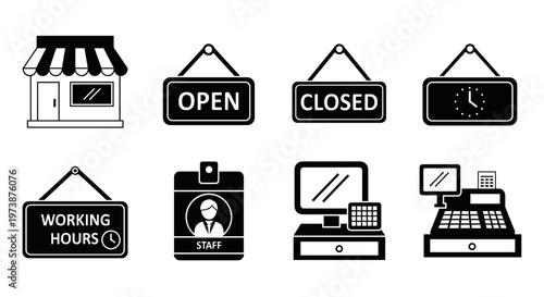 Business signs and office icons.