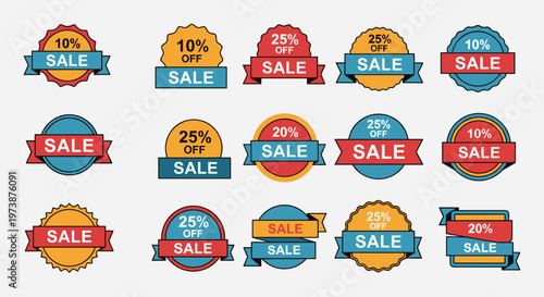 Collection of colorful sale stickers.