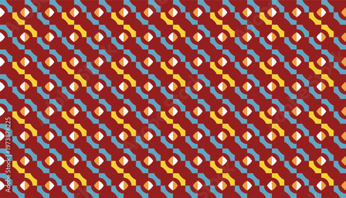 Red and blue abstract geometric seamless pattern. Modern vibrant background with repetitive small shapes for textile and digital wallpaper.