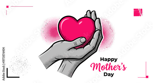 Hands holding pink heart symbol for mother's day celebration love and care concept