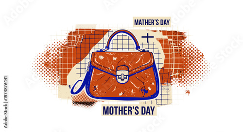 Elegant orange handbag with blue trim mother's day text abstract background