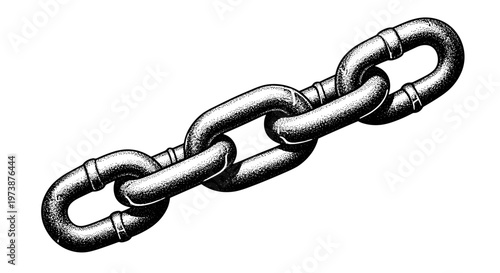 Heavy duty metal chain links connected together in a row vintage illustration