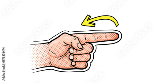 Pointing finger with curved arrow indicating swipe left gesture for digital