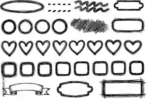 Hand drawn shapes and icons for design and illustration, vector sketch elements