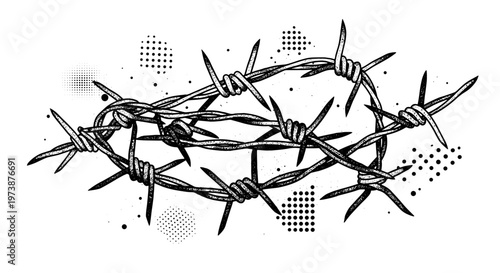 Intricate crown of thorns with textured dots and lines symbolic religious imagery