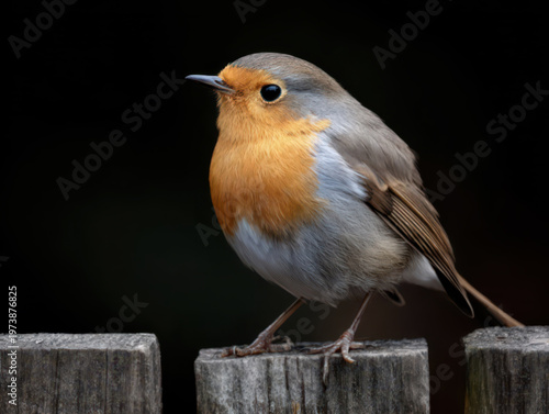 An eurasian robin bird perched on a fence