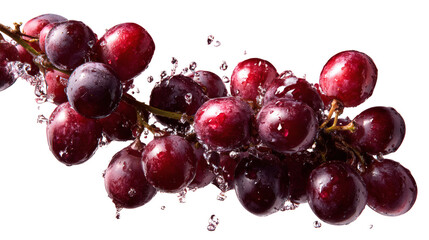 Grapes falling with natural gloss and realistic highlights, premium fruit photography, isolated on a white background,