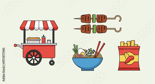 Colorful street food cart illustration.