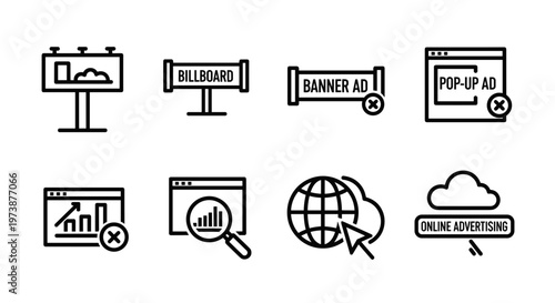 Digital online advertising media icons.