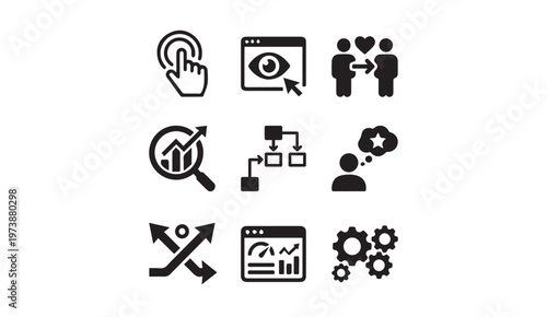 Digital marketing web analytics user interaction data strategy process icons