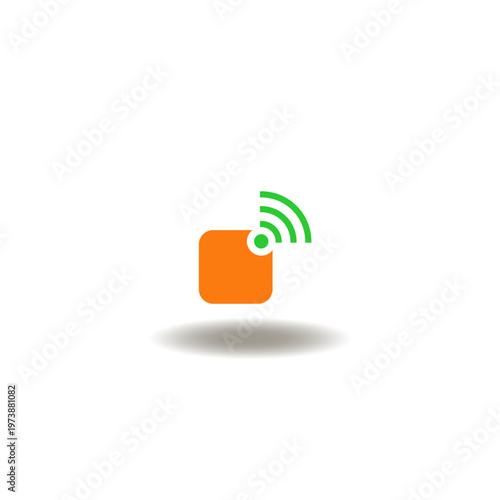 Vector illustration of square with wireless signal. Symbol of RFID (Radio Frequency IDentification) tag.