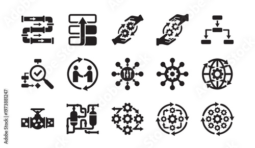 Cuadro en lienzo Process and workflow icons set with workflow pipeline management organization