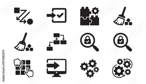 Problem solving and task management icons set with solution, management
