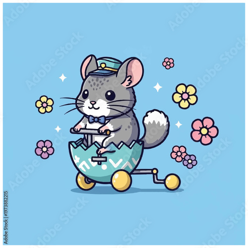 Fotografía Cartoon mouse in egg tricycle.