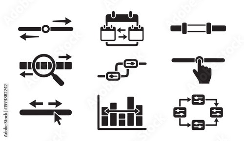 Workflow and adjustment icons with workflow adjustment analysis optimization