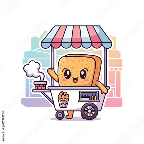 Cartoon Toast Food Vendor Character.