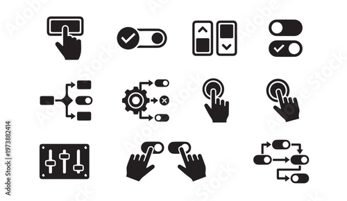User interface control icons: switches sliders buttons interaction with switches