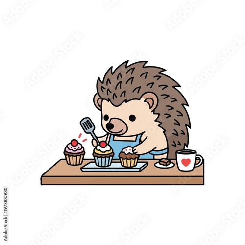 Hedgehog Eating Cupcakes and Dessert.