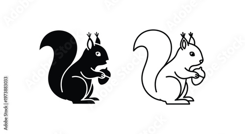 Cute Cartoon Squirrels Holding Acorns - Whimsical Designs Vector