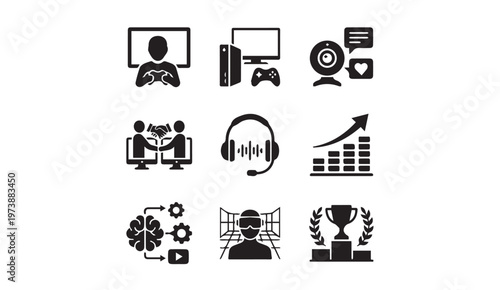 Gaming and streaming icons set vector illustration with streaming, computer