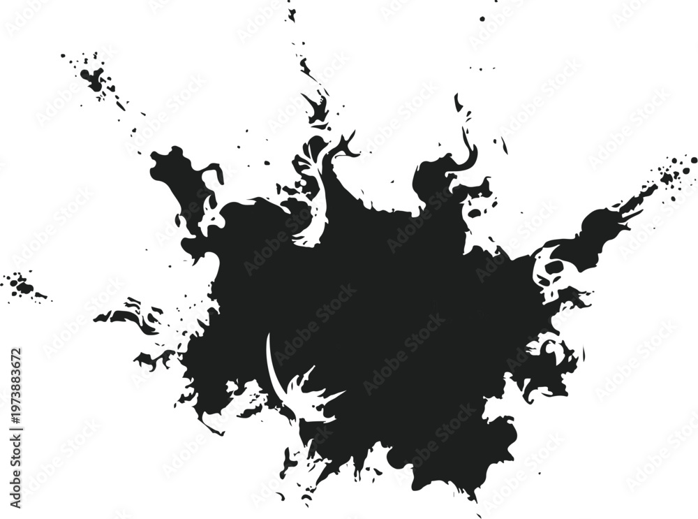Obraz premium Black Ink Splatter Abstract Graphic With Grunge Paint Splash and Artistic Blot Texture