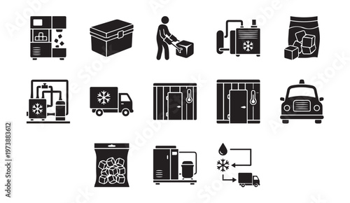 Cold storage and logistics icons set vector illustration with logistics