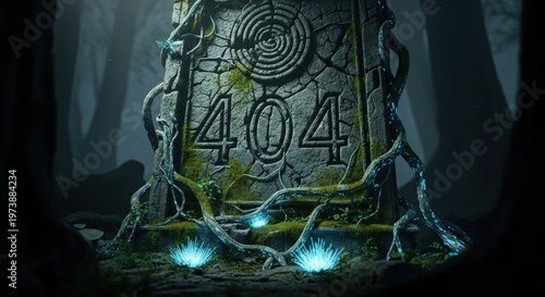 404 Error Stone Tablet in Dark Forest
