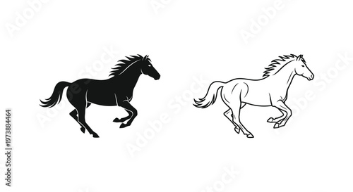 Galloping Horse Illustrations: Black & White Art Vector