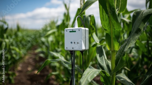 Modern Electromagnetic Soil Sensor in Lush Cornfield