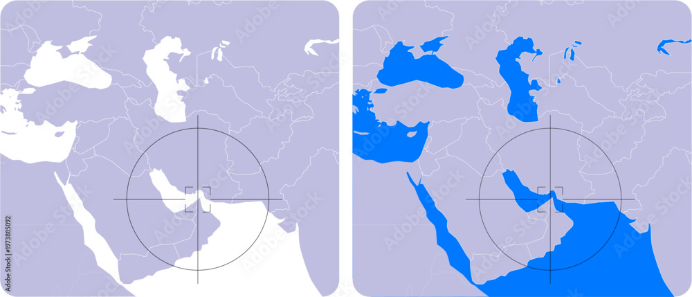 Fototapeta premium Middle East Map with Hormuz Strait Crosshair Vector (Clean Path, Editable, Copy Space)