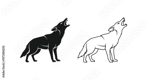 Howling Wolves: Black vs Gray Canine Comparison Guide Vector