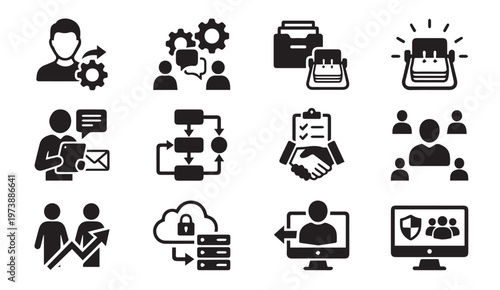 User management secure cloud business performance icons with collaboration