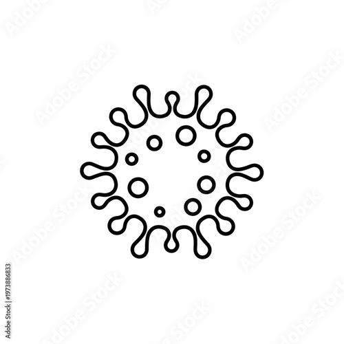A simplified line drawing of a virus particle with a spiky surface.