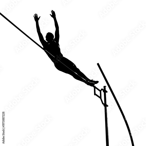 Silhouette of a pole vaulter clearing the bar during a competition.