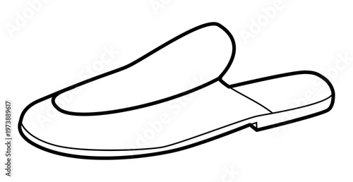 Mule slipper shoe women single line. Open back house sandal for relaxed evening indoor look. Technical fashion illustration CAD mockup clean vector man unisex isolated modern style.