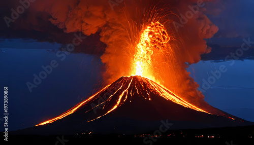 burning volcano in the sky