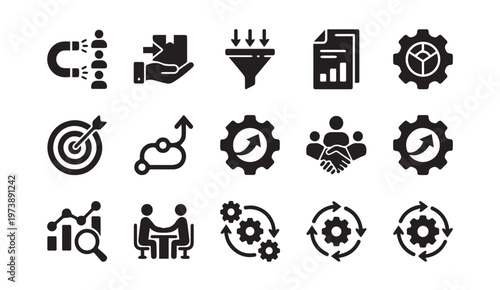 Business performance and marketing strategy icons for professional presentation