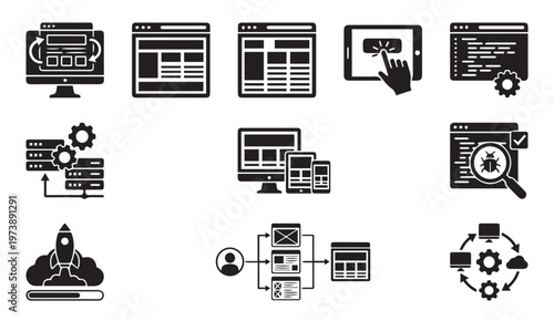 Web development and software programming icons for responsive digital design