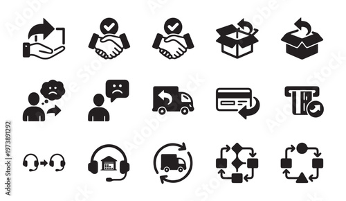 E commerce logistics and customer service icons for online retail return policy