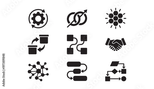 Network connectivity and data transfer process icon collection with connectivity