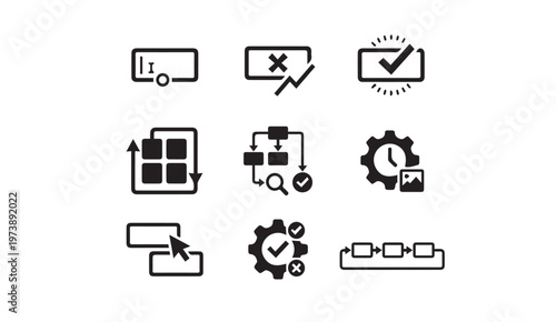 User interface validation and workflow process icons set with interface